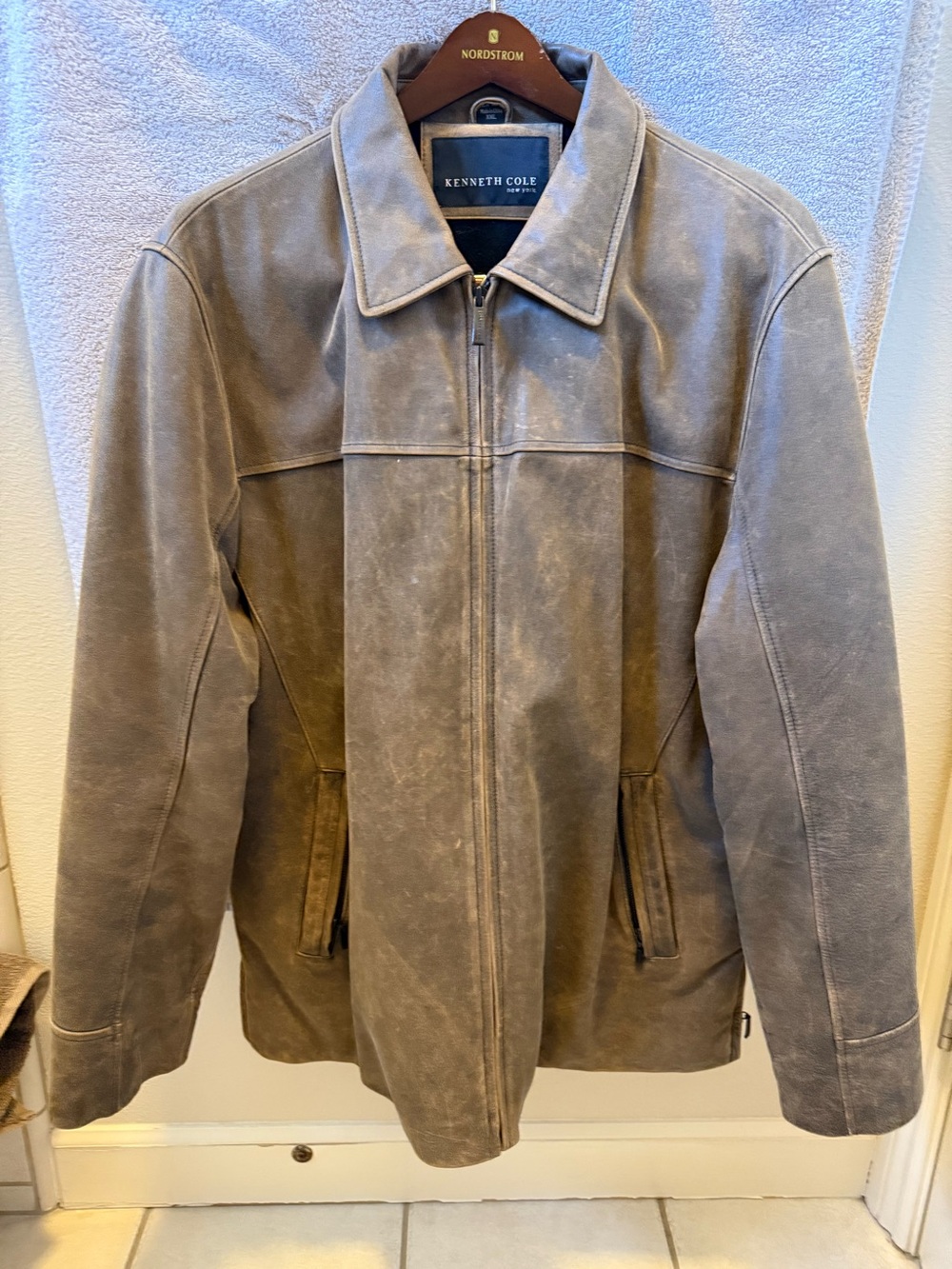 Kenneth Cole Men's Brown Leather Zip-Front Jacket